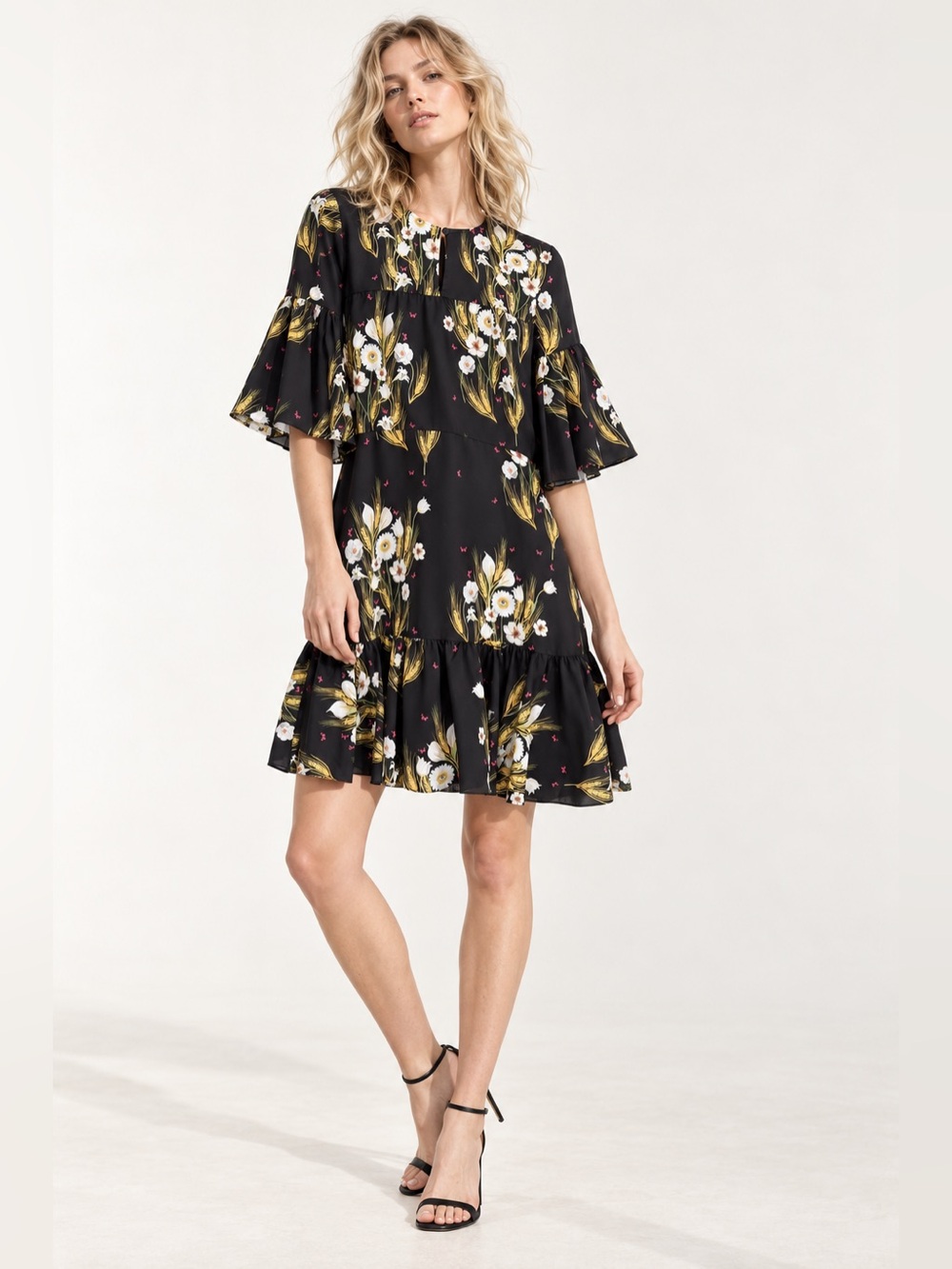 Borgo De Nor Alba Surreal Wheat Floral Printed Ruffle Dress